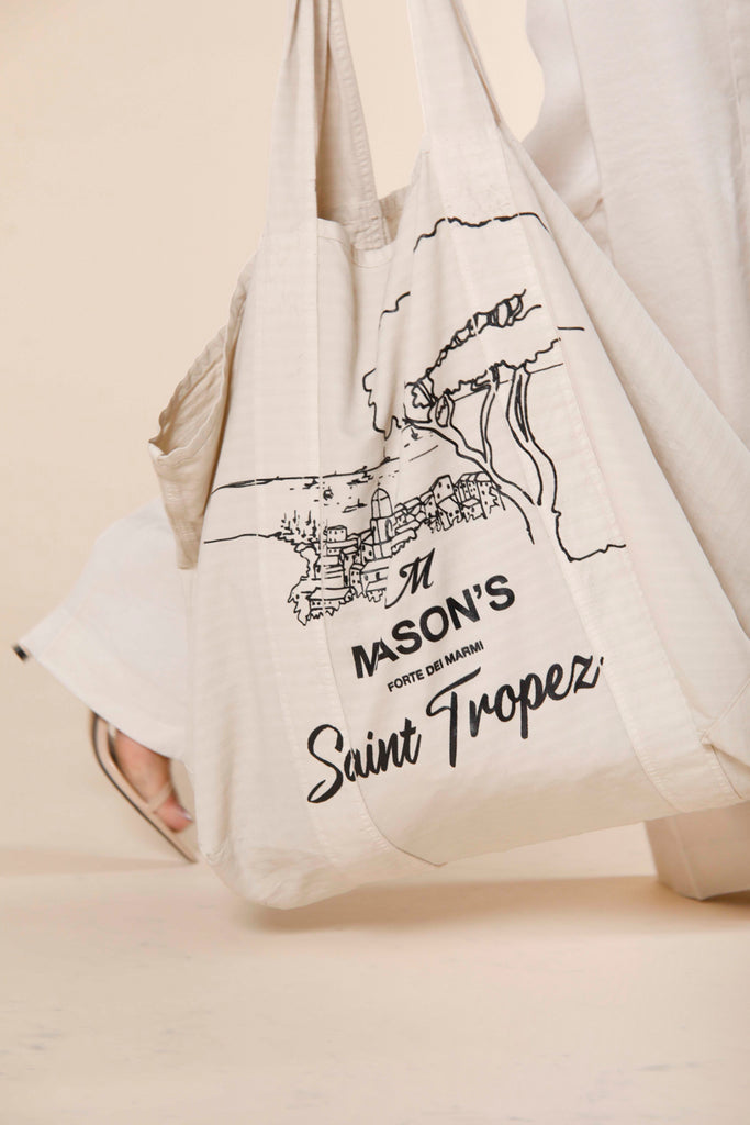 image 1 of unisex bag in cotton with saint tropez print mason's bag model in stucco  by mason's 